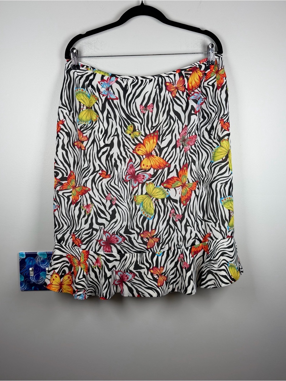 Vintage Y2K Zebra Butterfly Festival Chiffon Fairycore Whimsy Skirt 14 Petite